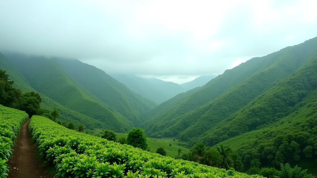 Paisaje montañoso verde de Adjuntas con plantaciones de café