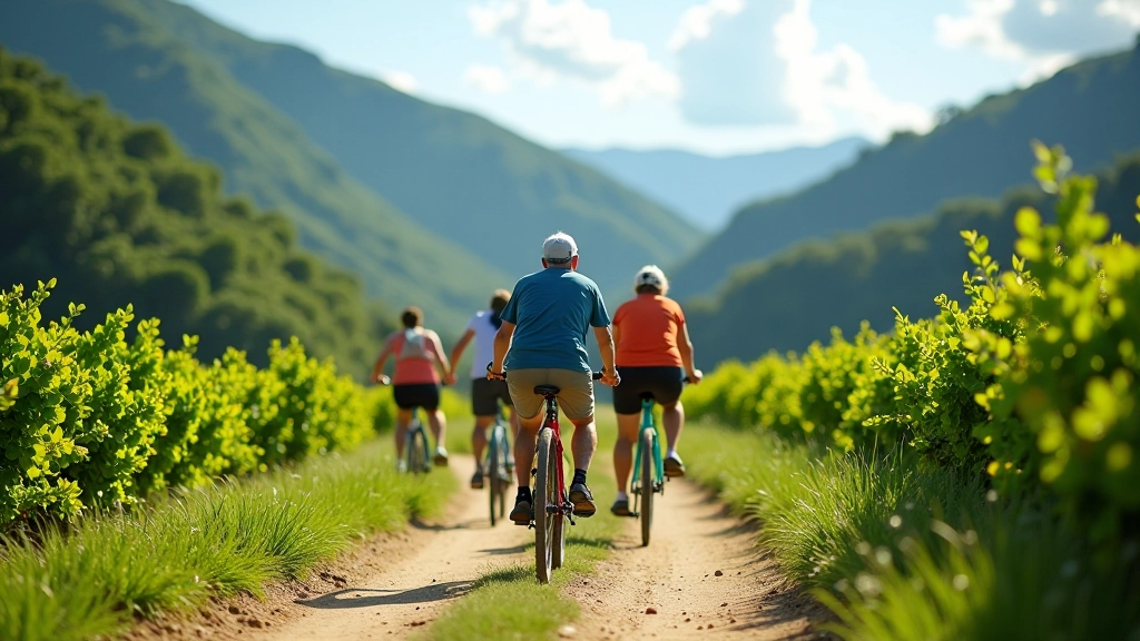 Grupo de personas mayores en bicicleta en montaña cafetalera