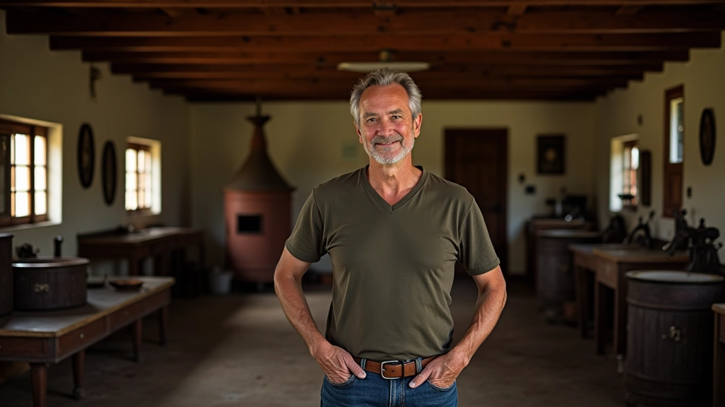 Interior de una casa de beneficio tradicional con maquinaria histórica para procesar café, techo de madera y luz natural